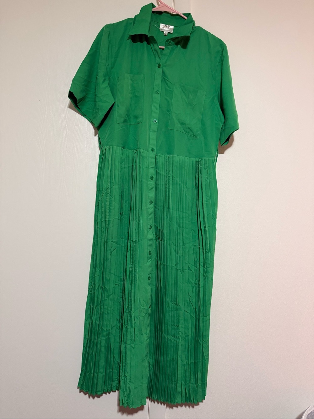 Green Button-Front Pleated dress L